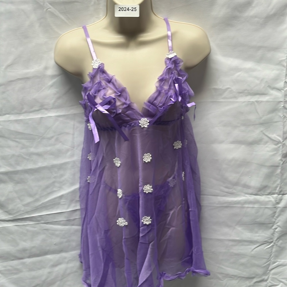 2pc Babydoll purple lace open back lingerie set